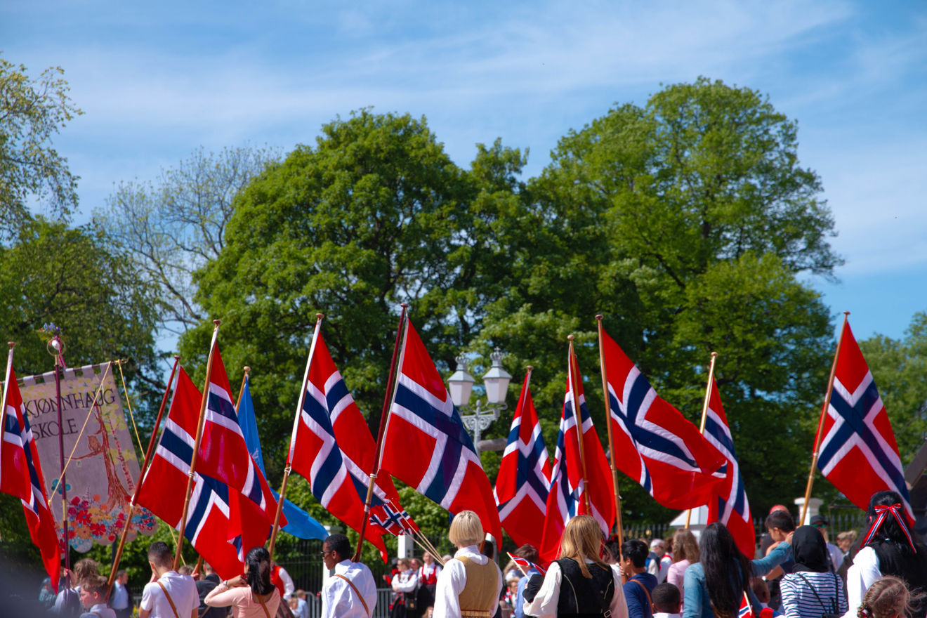 en gruppe mennesker som holder flagg