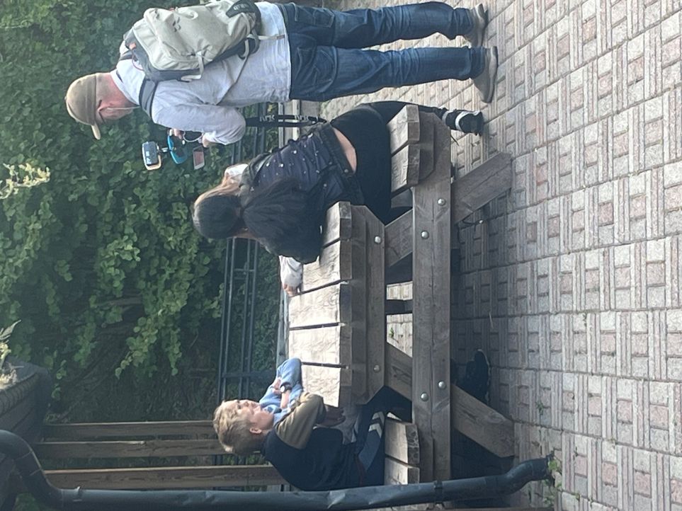 en gruppe mennesker som sitter ved et piknikbord